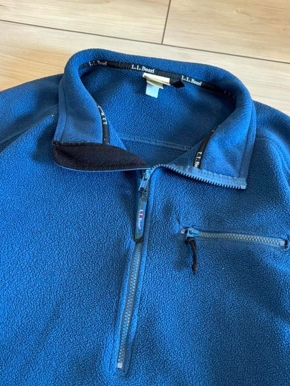 L.L. Bean Vintage 90s USA made Men's Deep Blue Half-Zip Fleece Pullover rare - Picture 3 of 4